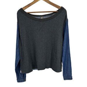 Free People Long Sleeve Chambray Embroidered Back Shirt Size S